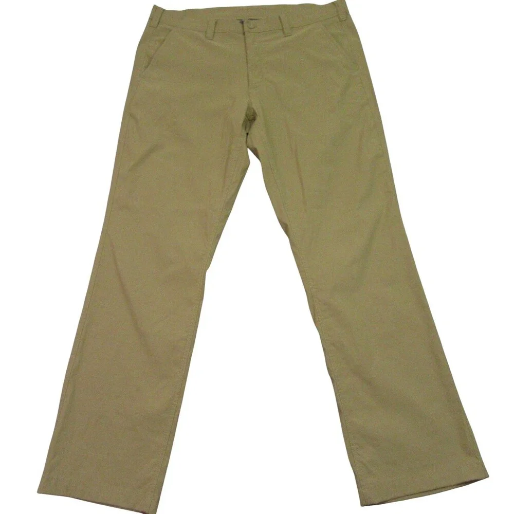 Eddie Bauer Mens Chino Tech Pants‎ 38 X 32 Tan Khaki Stretch Nylon Flat Front